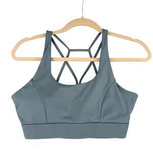Running Girl Sports Bra Gray Blue Racerback Strap Back Workout Activewear Size L